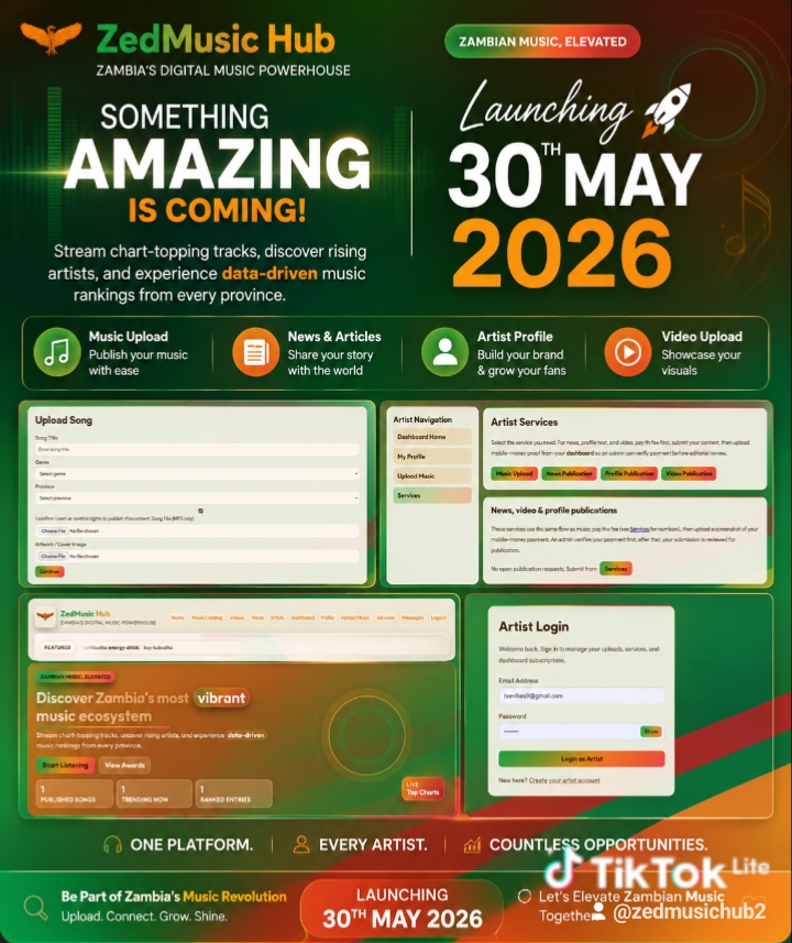🚀 ZedMusic Hub Official Launch – 30 May 2026 🇿🇲🎶